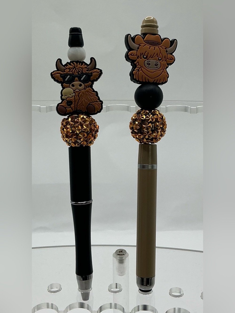 CUTE HIGHLAND COW PEN AND STYLUS SET HANDMADE BEADED DECORATIVE GIFT